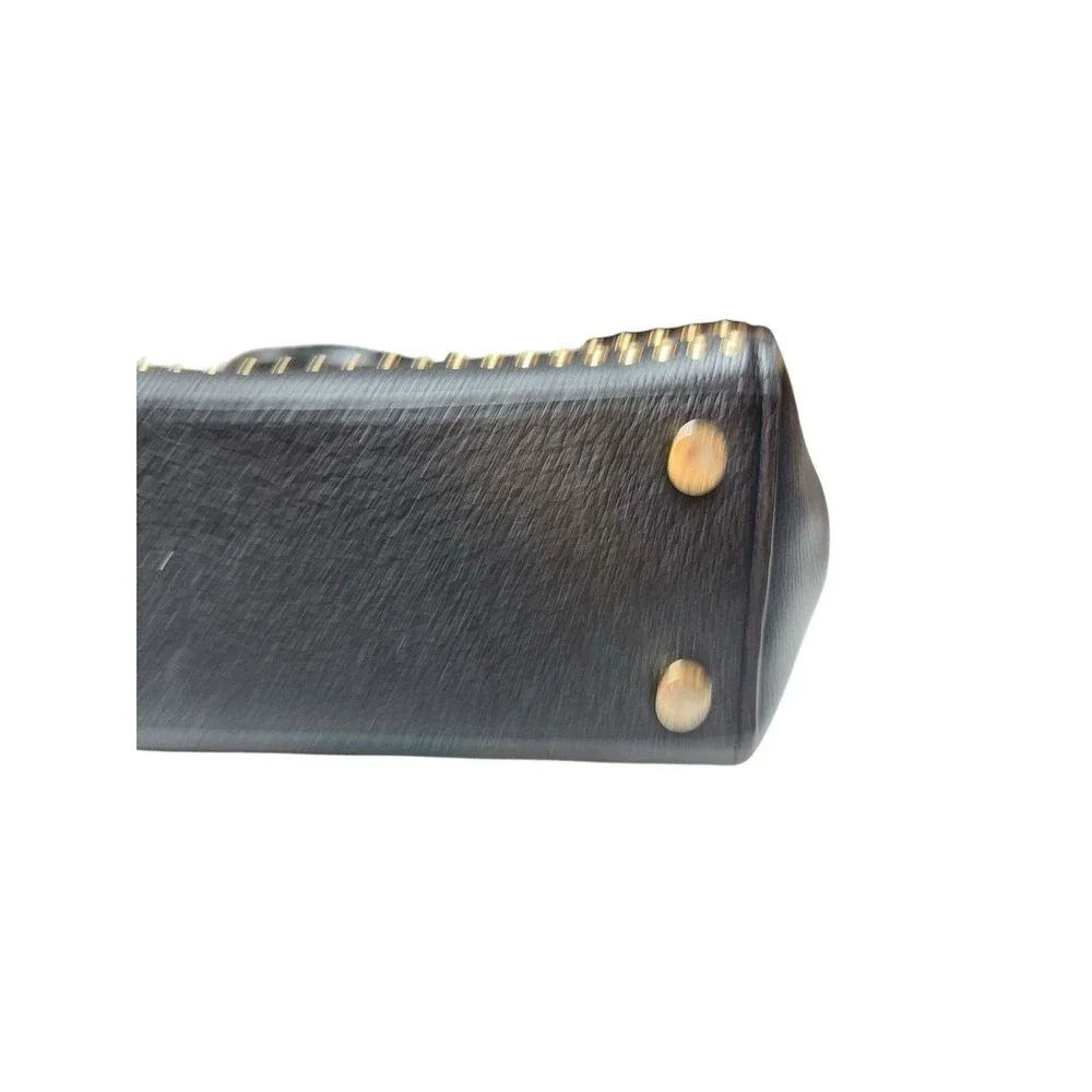 Michael Kors Black Pebbled‎ Leather Studded Satchel Gold Hardware Moto Medium